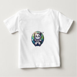 Camiseta Astronauta Panda giro flutuando na frente da terra