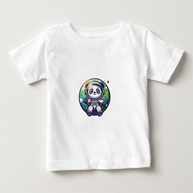 Camiseta Astronauta Panda giro flutuando na frente da terra (Frente)