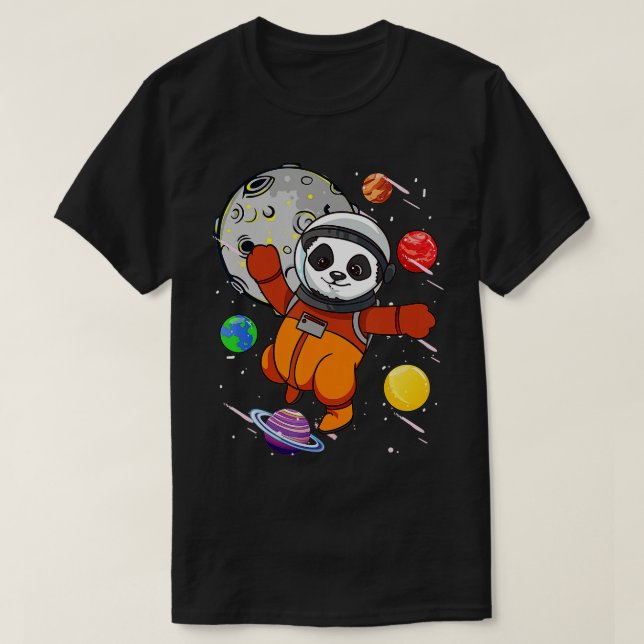 Camiseta Astronauta Panda Planetas Espaciais Exteriores Pan (Frente do Design)