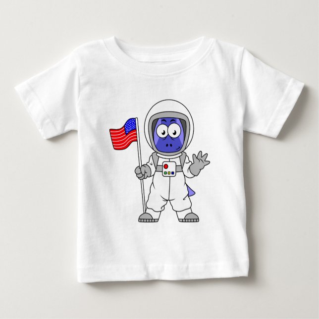 Camiseta Astronauta Parasaurolophus Segurando Bandeira Amer (Frente)