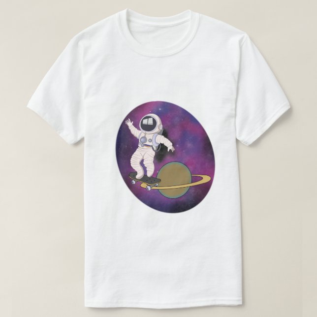 Camiseta Astronauta Patinando no Espaço (Frente do Design)