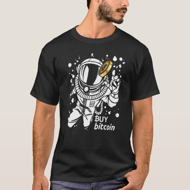 Camiseta Astronauta Pega Bitcoin Compre Bitcoin Macaco Cibe (Frente)