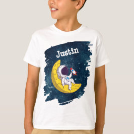 Camiseta Astronauta Personalizado na Lua com Foguete