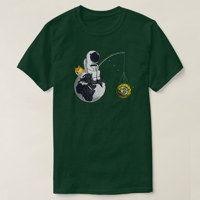 Camiseta Astronauta Pescaria Dogecoin Crypto Currency Moon  (Frente do Design)
