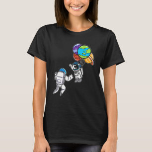 Camiseta Astronauta Planeta Balão de Exploração do Espaço E