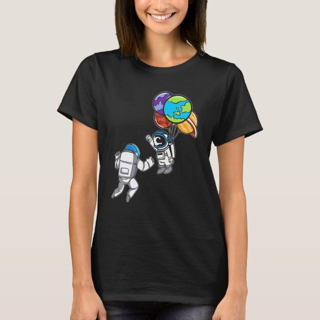 Camiseta Astronauta Planeta Balão de Exploração do Espaço E (Frente)