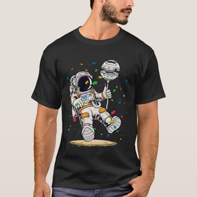 Camiseta Astronauta & Planeta Balão Quebra-cabeça Piece Aut (Frente)