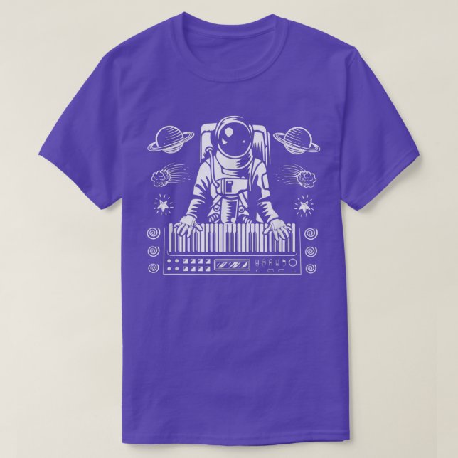 Camiseta Astronauta Play Analog Synthesizer Space Design Mu (Frente do Design)
