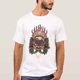 Camiseta Astronauta que rosa chama tatuagem design
