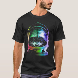 Camiseta Astronauta Raccoon Space Cat Para Homens Mulheres 