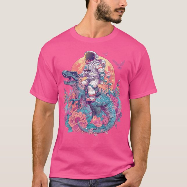 Camiseta Astronauta Retrocta No Dino Trex Floral (Frente)