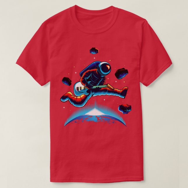 Camiseta Astronauta Rocking no Espaço Exterior (Frente do Design)