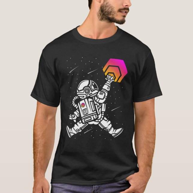 Camiseta Astronauta Salta A Moeda HEX Para O Token Crypto D (Frente)