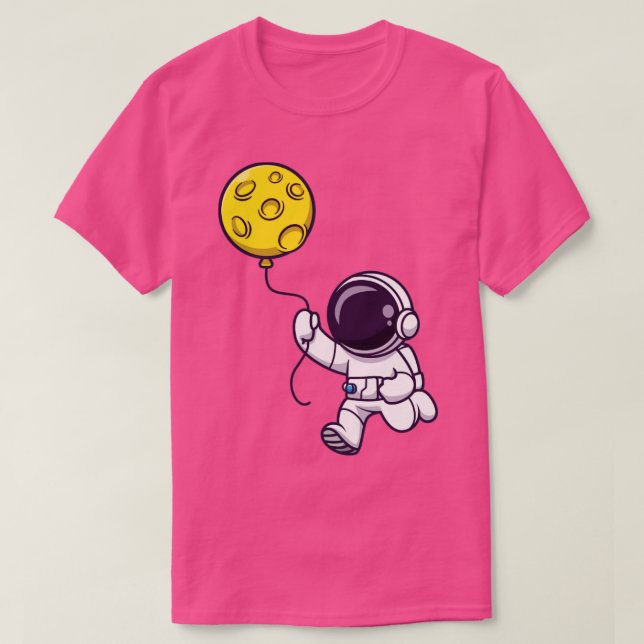 Camiseta Astronauta Segurando Cartoon Lua Balão (Frente do Design)