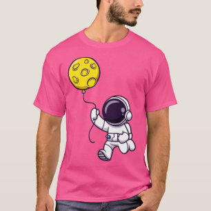 Camiseta Astronauta Segurando Cartoon Lua Balão