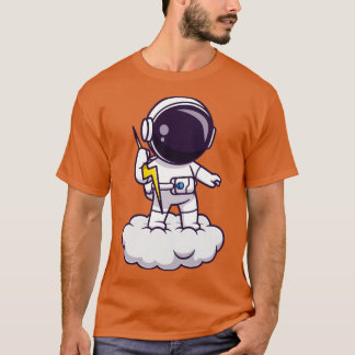 Camiseta Astronauta Segurando O Trovão No Cartoon De Nuvem