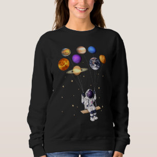Camiseta Astronauta Segurando Planeta Balões Ciência Sy Sol