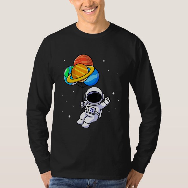 Camiseta Astronauta segurando planeta Balões Solares Sistem (Frente)