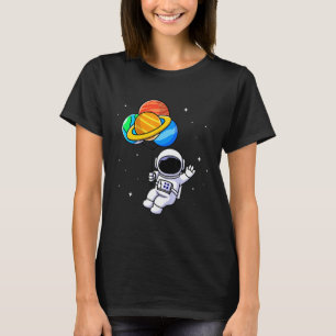 Camiseta Astronauta segurando planeta Balões Solares Sistem