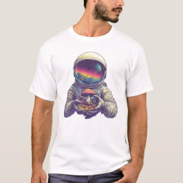 Camiseta astronauta segurando um cogumelo