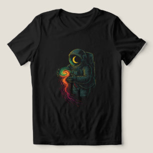 Camiseta Astronauta Segurando uma Espiral Cósmica
