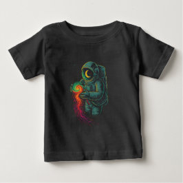 Camiseta Astronauta Segurando uma Espiral Cósmica