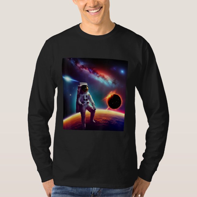 Camiseta Astronauta sentado num meteoro voando através do s (Frente)