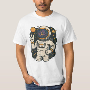 Camiseta Astronauta Sinal de Paz Galáxia Astro Lover