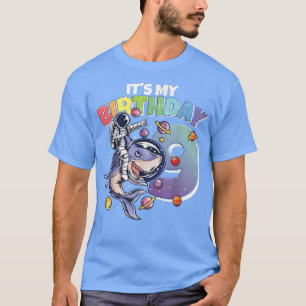 Camiseta Astronauta sobre Tubarão - 9º Aniversário Garota 9