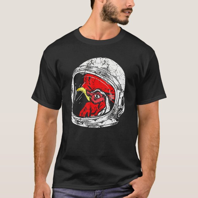 Camiseta Astronauta Space Rooster Galinha Planetas de Anima (Frente)