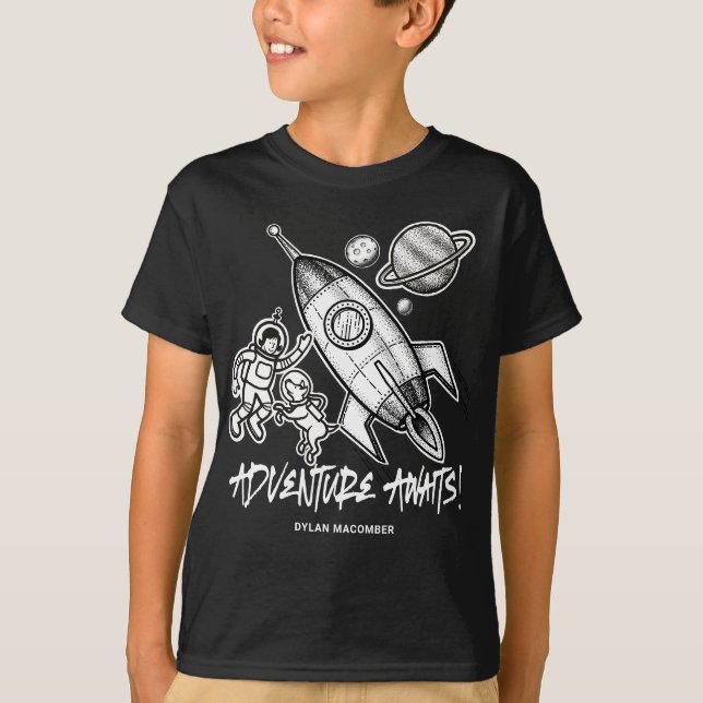 Camiseta Astronauta T- Viagem de Foguete do Espaço Branco R (Frente)