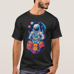 Camiseta Astronauta Tocando Tambor Astronauta Menino Bateri