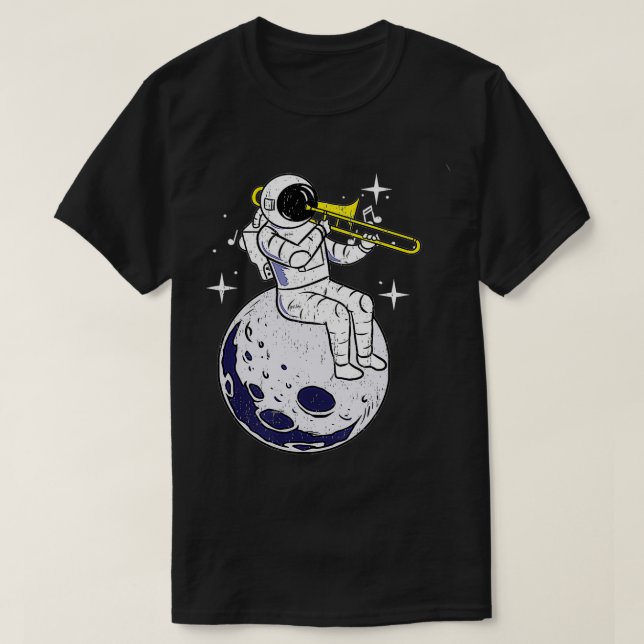 Camiseta Astronauta Tocando Vintagem de Trombone (Frente do Design)