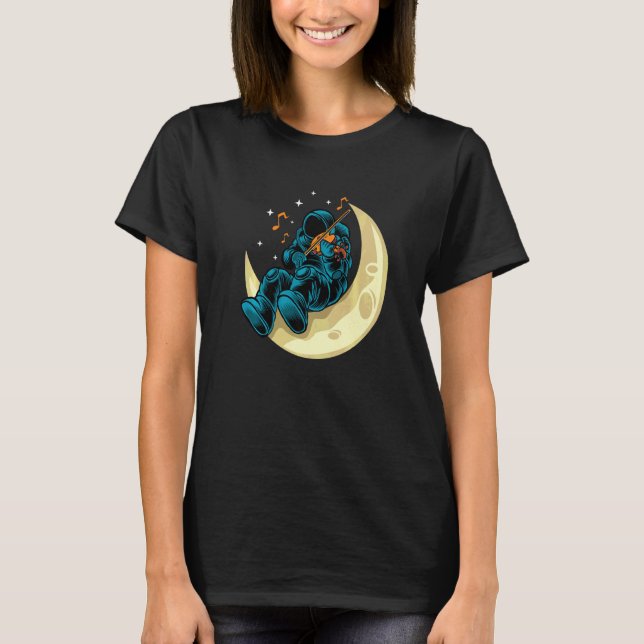 Camiseta Astronauta Tocando Violinos Na Lua Cosmonautas E (Frente)