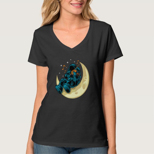 Camiseta Astronauta Tocando Violinos Na Lua Cosmonautas E (Frente)
