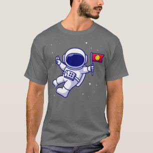 Camiseta Astronauta Traz Bandeira Em Cartoon Espacial