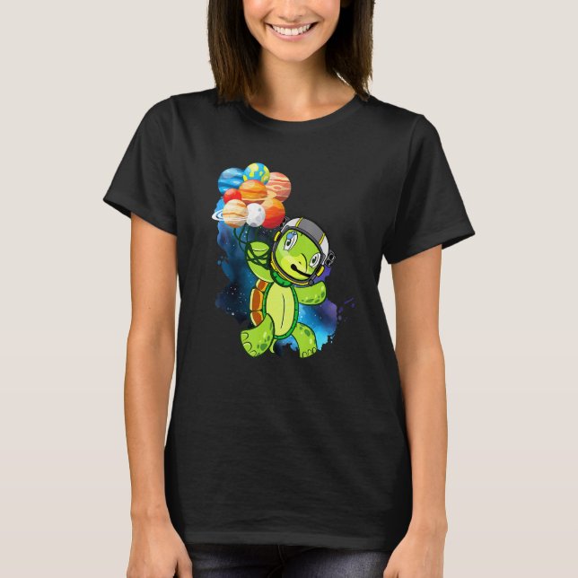 Camiseta Astronauta Turtle Funny Spaceturtle segurando plan (Frente)