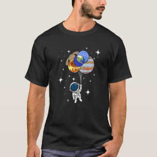 Camiseta Astronauta Voando Com Planetas Balões Ciência