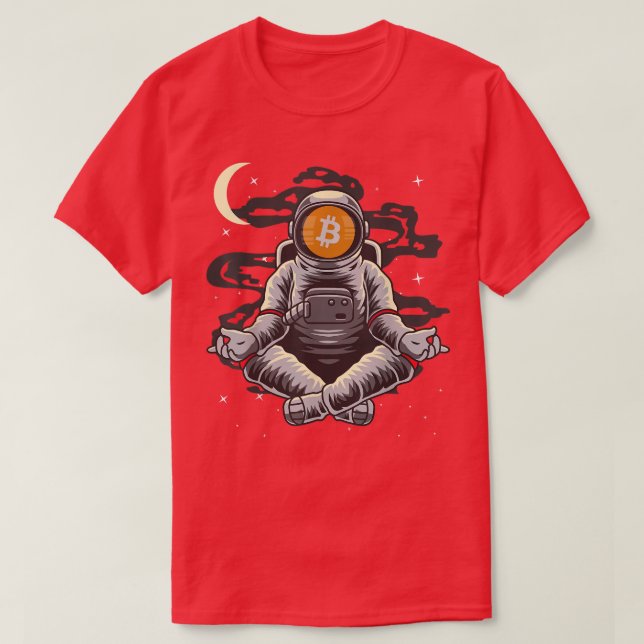 Camiseta Astronauta Yoga BitCoin Moin BTC Para A Cripto Da  (Frente do Design)