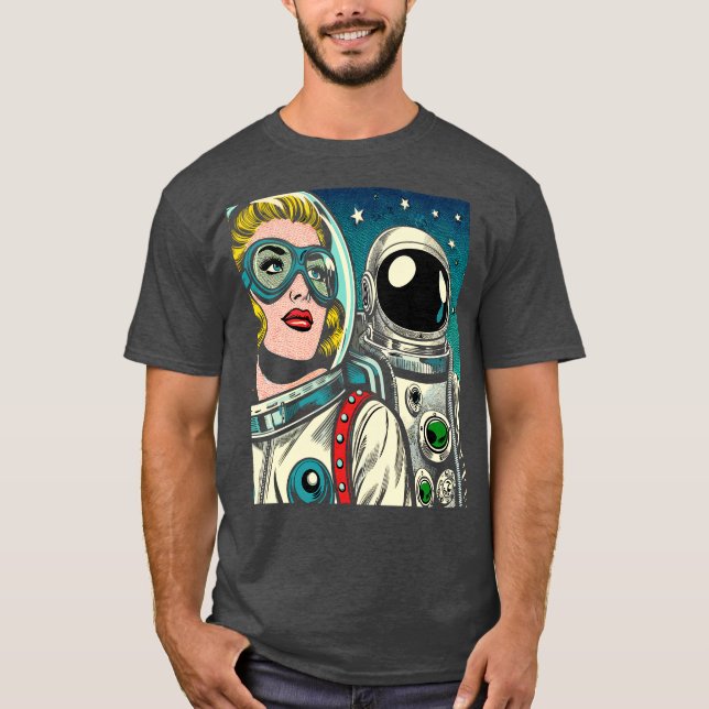 Camiseta Astronautas de Arte no Estilo de Histórias em Quad (Frente)