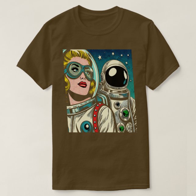 Camiseta Astronautas de Arte no Estilo de Histórias em Quad (Frente do Design)