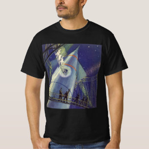 Camiseta Astronautas de Ficção Científica Vintage em Navio 