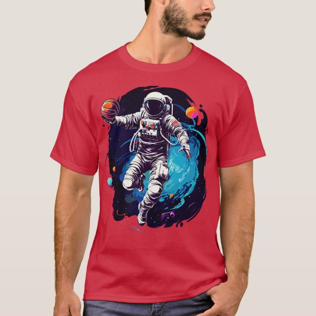 Camiseta Astronautas jogando basquete no espaço (Frente)