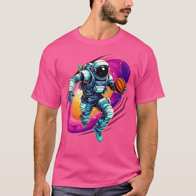 Camiseta Astronautas jogando basquete no espaço 1 (Frente)