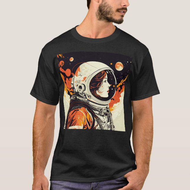 Camiseta Astronautas Mulheres Pop de Arte Nasa Retro Arco-Í (Frente)