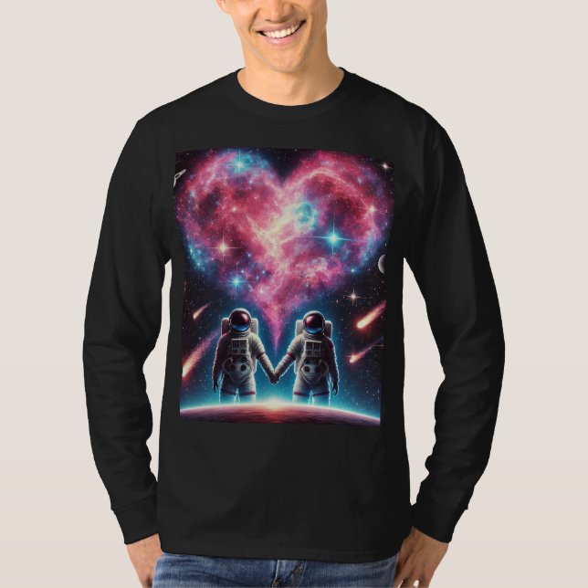 Camiseta Astronautas no Amor, Teto de Capa Longa (Frente)