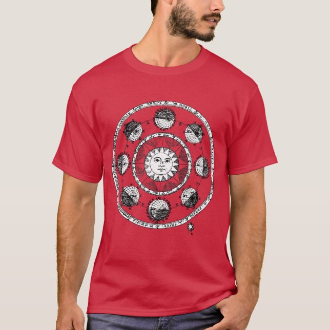 Camiseta Astronomia do Sol e Planetas Medieval em Blocos de (Frente)