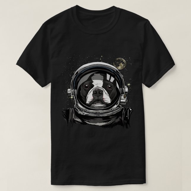Camiseta Astronomia Espacial de Boston Terrier (Frente do Design)