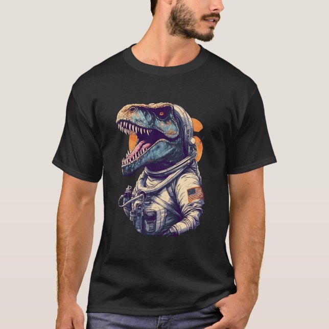 Camiseta Astronomia Planeta Espacial Astronauta T Rex Dinos (Frente)