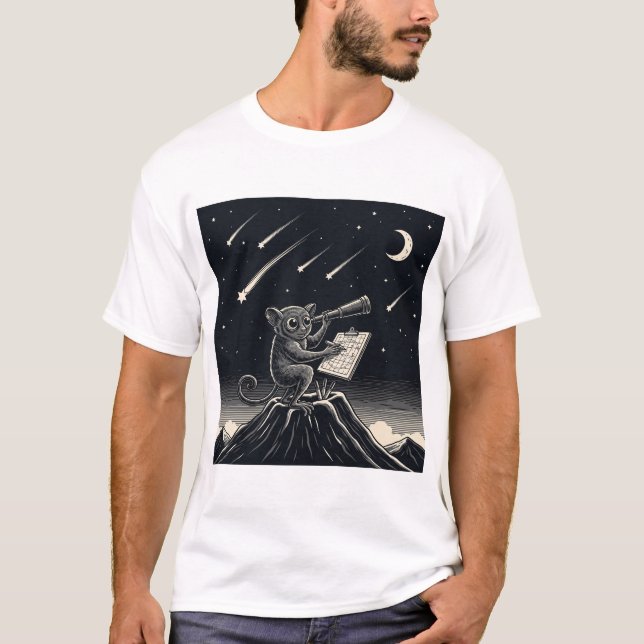 Camiseta Astrônomo Monocromático Tarsier - Arte Noturna (Frente)